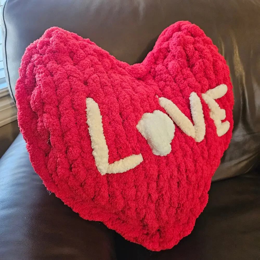 Handmade Knitted Red heart Love Pillow Anniversary Decorative pillow